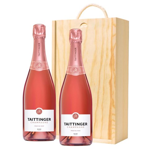 Taittinger Rose Champagne 75cl Double Pine Wooden Gift Boxed (2x75cl)